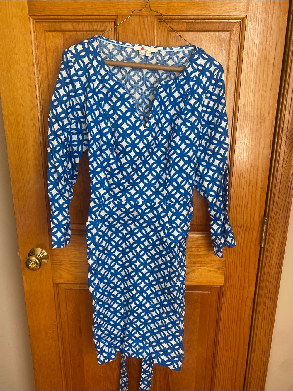 Blue & White Geometric Print Women's Dress